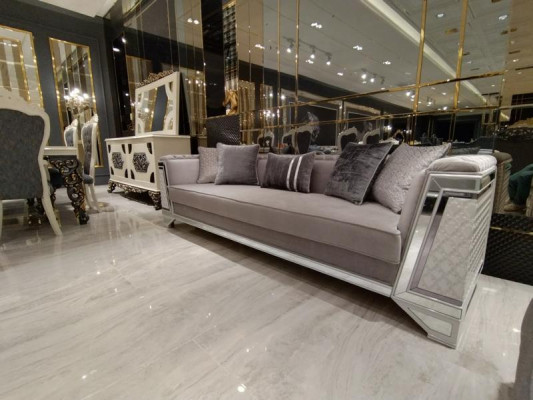 Elegantní obývací pokoj Nábytek Pohovka 3místná Vysoká kvalita Pohovka 3místná Šedá