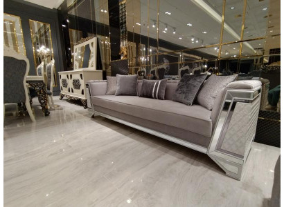Elegantní obývací pokoj Nábytek Pohovka 3místná Vysoká kvalita Pohovka 3místná Šedá