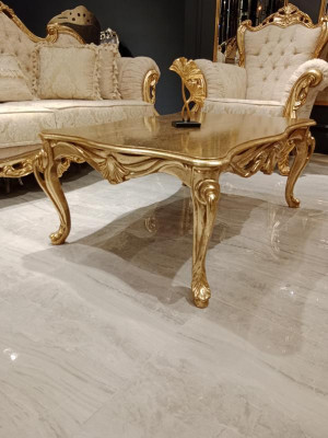 Konferenční stůl Stoly Chesterfield Stůl Design Luxus Nábytek Zlato Dřevo Obývací pokoj Nový