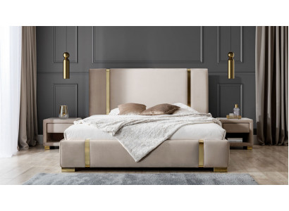 Kompletní ložní souprava nerezovým dvoulůžkem s čalouněnými nočními stolky