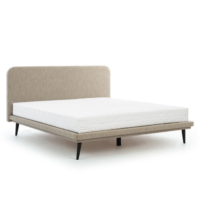 Edle Schlafzimmer Möbel Braunes Textil Bett Designer Holz 2x Nachttische