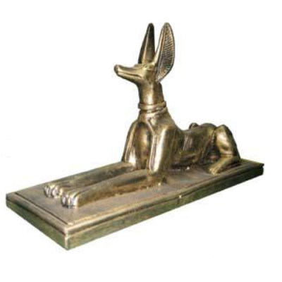 Egypťská plastová figurka šakala Anubise, velká bůh smrti dekorace 23cm.
