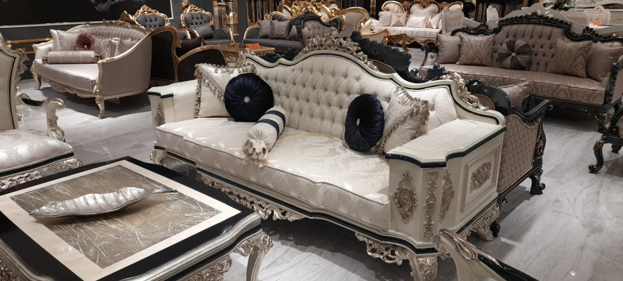 Chesterfield Sofa Pohovka 3m Pohovka Polstrovaný Nábytek Třísedák Bílý Nový
