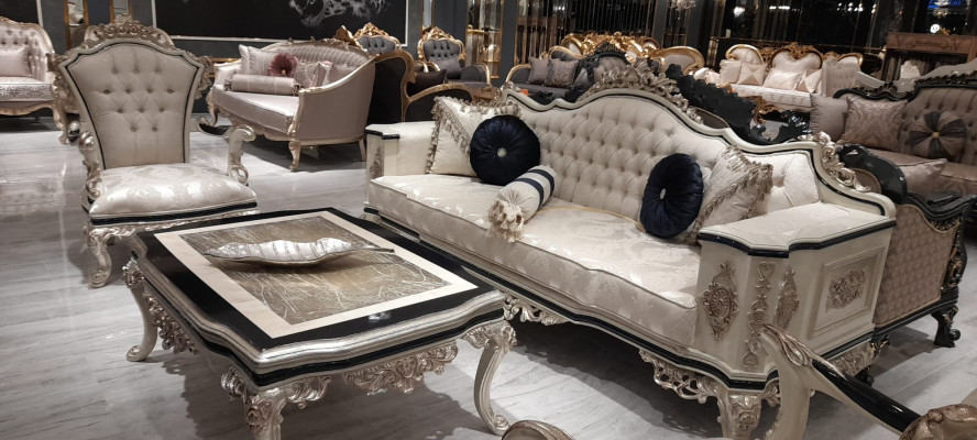 Chesterfield Sofa Pohovka 3m Pohovka Polstrovaný Nábytek Třísedák Bílý Nový