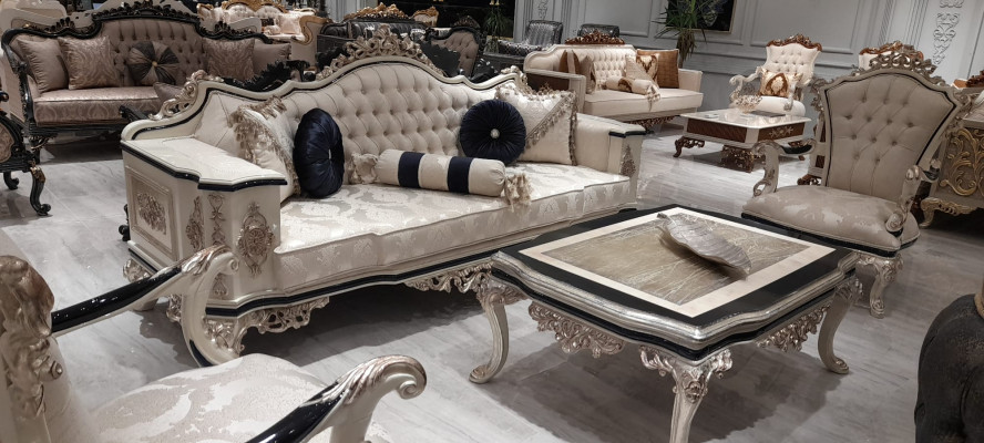 Chesterfield Sofa Pohovka 3m Pohovka Polstrovaný Nábytek Třísedák Bílý Nový