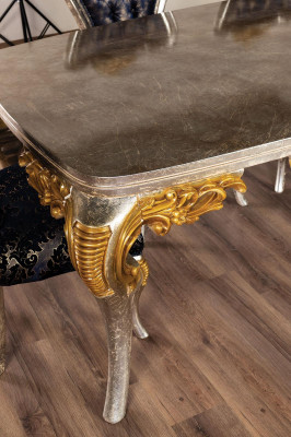 Exkluzivní zlatý jídelní stůl s x4 židlemi Chesterfield luxusní nábytek.