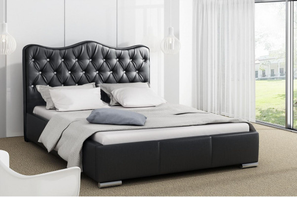 Rám postele Postele Manželská postel Moderní postel Umělá kůže Polstrovaná postel Manželská postel Černá