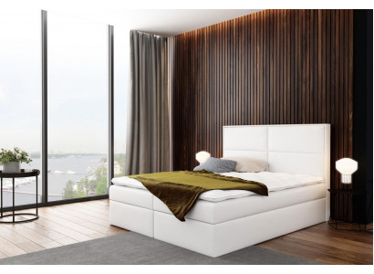 Postel s úložným prostorem, polstrovaná postel, pružinová postel, designová manželská postel, hotelová ložnice.