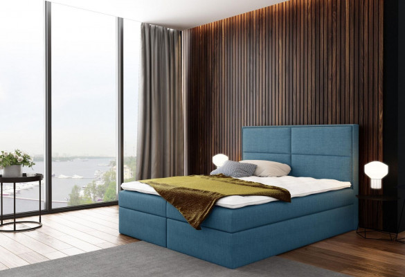 Postel s úložným prostorem, polstrovaná postel, pružinová postel, designová manželská postel, hotelová ložnice.