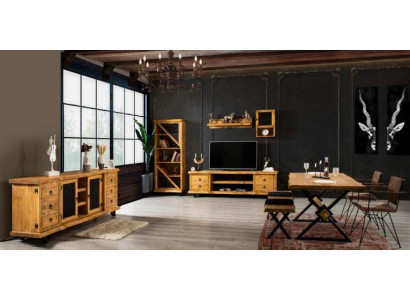 Skříň nábytku do obývacího pokoje jídelny, jídelní set 4 kusy z pravého dřeva.