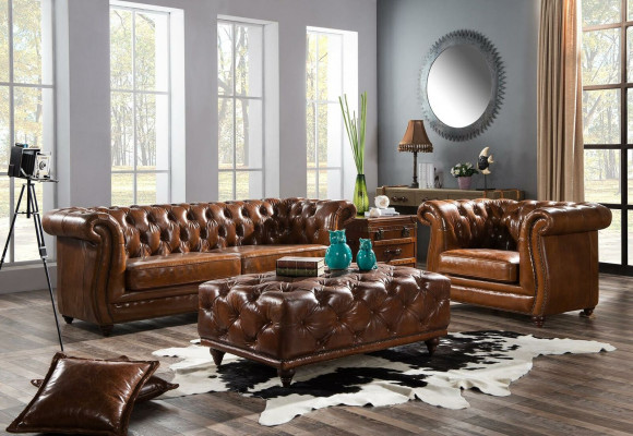 Design Clubsofa 3-Sitzer Sofa Kožená pohovka Třídušková Vintage kůže NOVÁ
