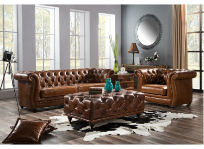 Design Clubsofa 3-Sitzer Sofa Kožená pohovka Třídušková Vintage kůže NOVÁ