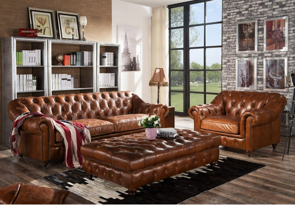 Design Chesterfield třísedák 3místný kožený gauč potahová sedací souprava pohovka sedadlo Nový