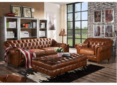 Design Chesterfield třísedák 3místný kožený gauč potahová sedací souprava pohovka sedadlo Nový