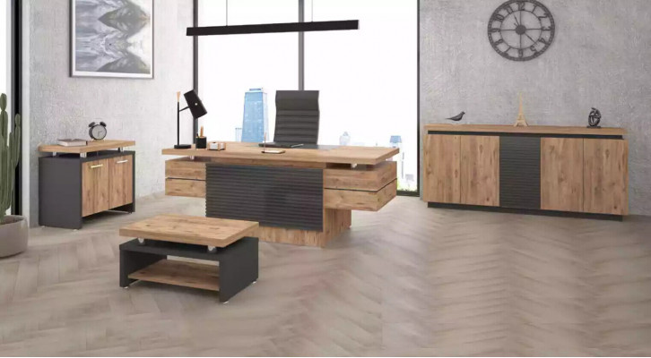 Luxusní kancelářská sestava, nábytek do pracovny, stoly, skříň, 4dílná