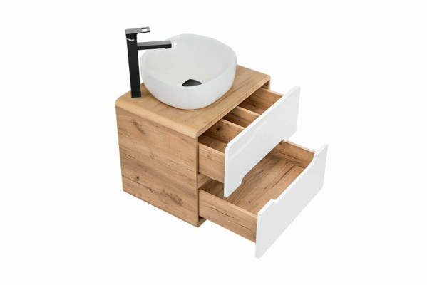 Umývadlo s umyvadlem s desktou 60 cm pod umyvadlom v lesklém provedení.