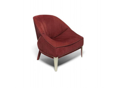 Červená designová židle s dřevěnýma nohama - látěná - jednosed pro obývací pokoj - nábytek