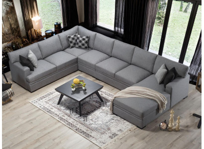 Moderní design Nábytek Pohovka U-Forma Šedá Rohová Pohovka Obývací pokoj Vybavení Nový.