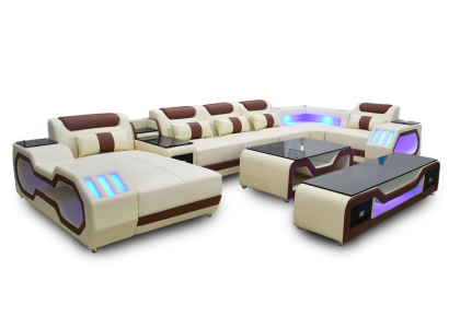 Ecksofa U-Form béžové obývací soupravy pohovka polstrovaná rohová garnitura sofa moderní sedací soupravy.