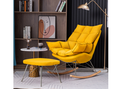 Křeslo s otomanem Design Luxus Textilie sedací souprava obývacího pokoje žluté
