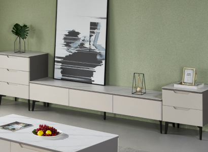 Stěna pro obývací pokoj stojan na TV RTV nízký stolek Luxus dřevo Moderní šedá obývací pokoj