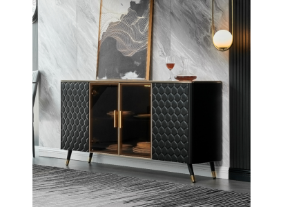Černá komoda Sideboard Skříň Kredenční skříň Komody Skříně 160cm nábytek