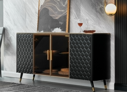 Černá komoda Sideboard Skříň Kredenční skříň Komody Skříně 160cm nábytek
