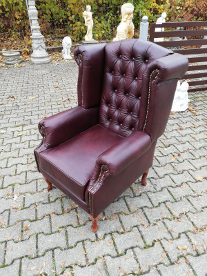 Křeslo Ušák Chesterfield Židle Sedadlo Čalounění Pohovka Lounge Pravá kůže Nové!