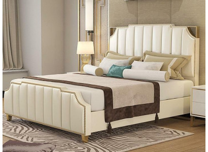 Design manželská postel hotelová luxusní ložnice 180x200cm kožená postel polštář