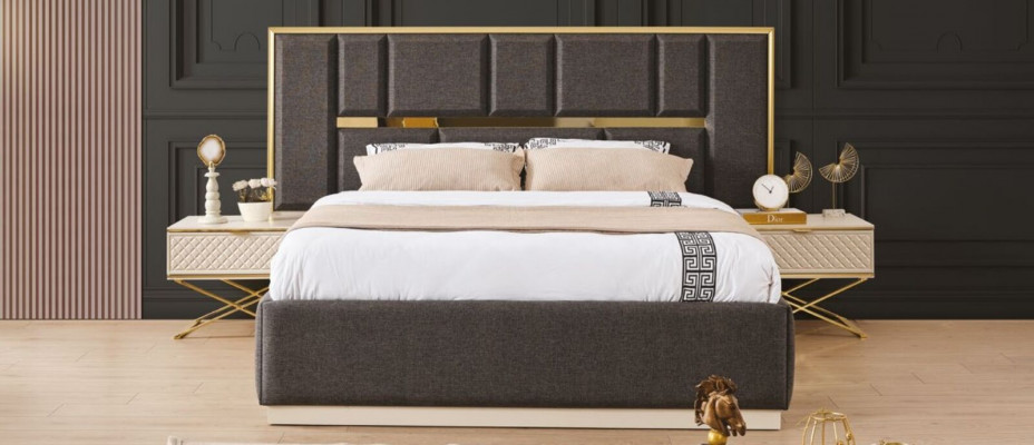 Elegantní ložnice set 3 dílný moderní luxusní nábytek v béžové barvě.
