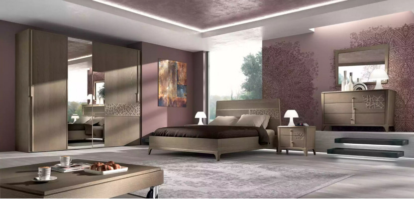 Ložnice postel 2x noční stolek Design 6 kusů Kompletní set hnědá 6 kusů