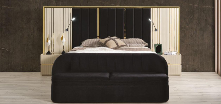 Ložnice Set Kompletní pokoj Dřevěné lůžko Noční stolky Nábytek Skříň 5ks.