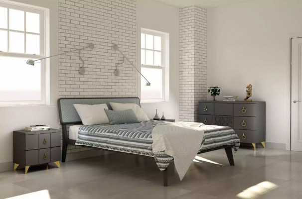 Ložnice Set Luxus Postel 2x Noční stolky Design šedá 3 kusy Komoda