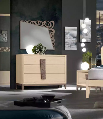 Ložnice set Luxus šatníková skříň zrcadlo design nábytek béžový 3 kusý dřevo