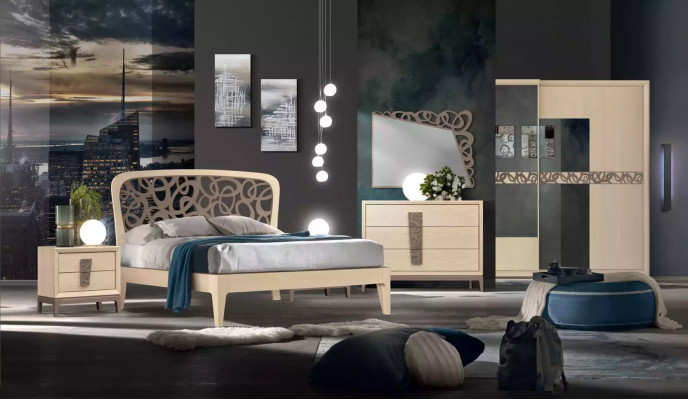 Ložnice set Luxus šatníková skříň zrcadlo design nábytek béžový 3 kusý dřevo