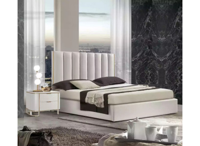 Ložnice set Luxus postel 2x noční stolky Design nové bílé 3 kusy Moderní