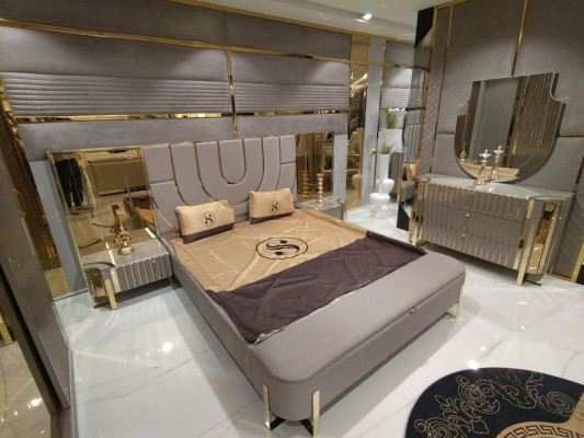 Ložnice Set Luxus Kompletní postel 2x noční stolek Šatní skříň 4 kusy