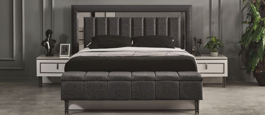 Ložnice Set Moderní Postel a 2x Noční stolky Luxusní Kompletní Sady 3-dílné