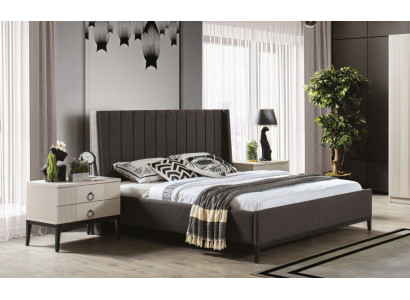 Elegantní ložnice s manželskou postelí a 2x nočními stolky, luxusní nábytek 3 kusy šedá.