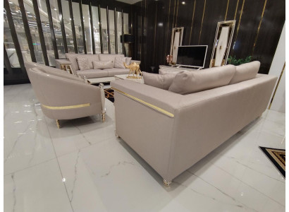 Luxusní sedací souprava 3+3+1 sedák Design nábytek Beige křeslo Pohovka Textilie Dřevo Nový.