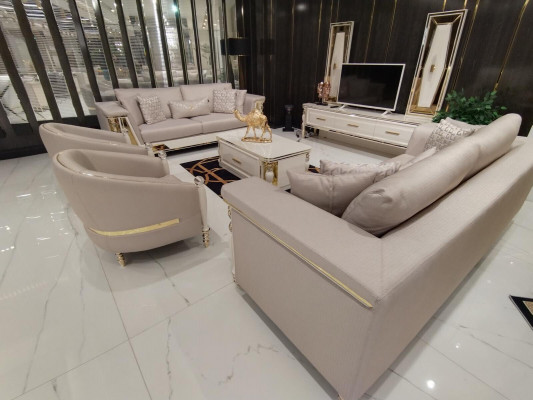 Luxusní sedací souprava 3+3+1 sedák Design nábytek Beige křeslo Pohovka Textilie Dřevo Nový.