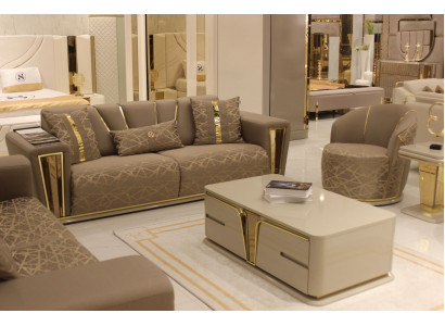 Sofa set 3+1+1 seats textile wood sofa 3 seater modern armchair complete set