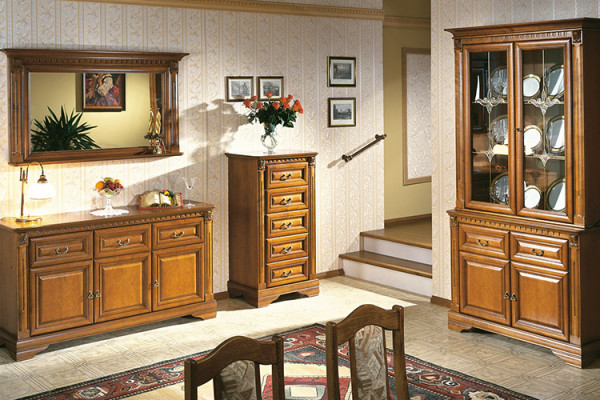 Obývací pokoj Set 4 dílný Komoda Vitrína Sideboard Koloniální styl Obývací stěna