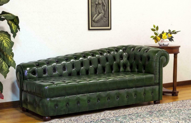 Chaiselongue Chesterfield Sofa Zelená Pohovka Ležící Ottomane Recamiere Kůže Chiase