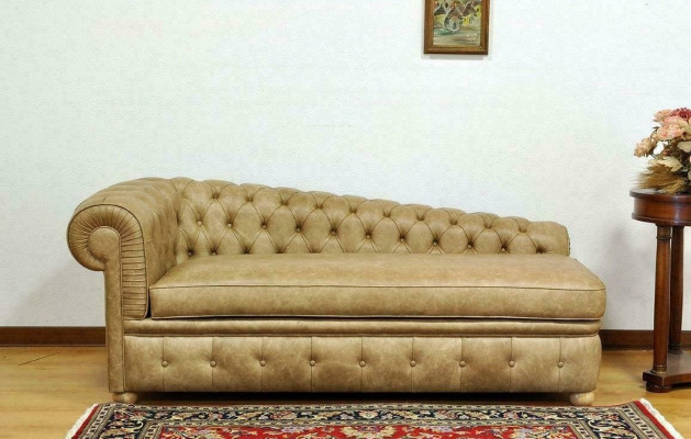 Chaiselongue Chesterfield Sofa Zelená Pohovka Ležící Ottomane Recamiere Kůže Chiase