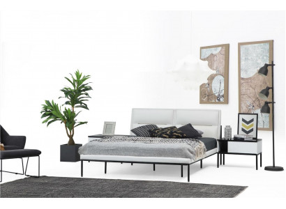 Souprava ložnice manželská postel, postel noční stolky bílá sada 6 kusů moderní.