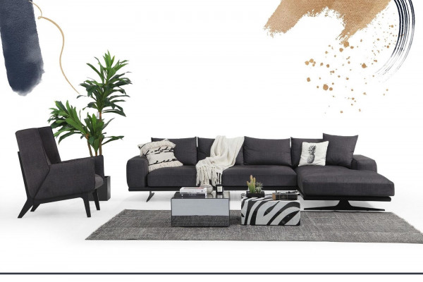 Ecksofa L-Form Křeslo Pohovka Obývací pokoj Šedá Moderní Látka Pohovky 5 míst