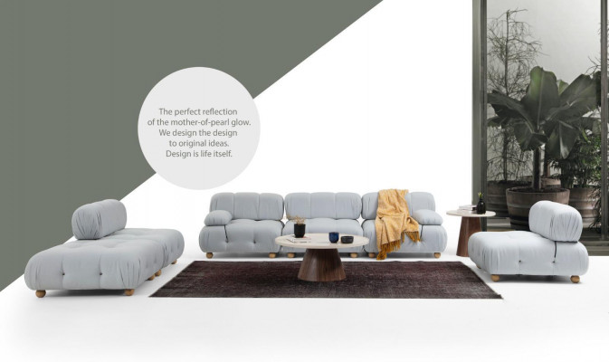 Kompletní sedací souprava, pohovka 3+2+1 místná moderní šedá látková souprava.