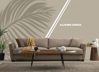 Pohovka 3 místná moderní textilní béžová designová pohovka do obývacího pokoje