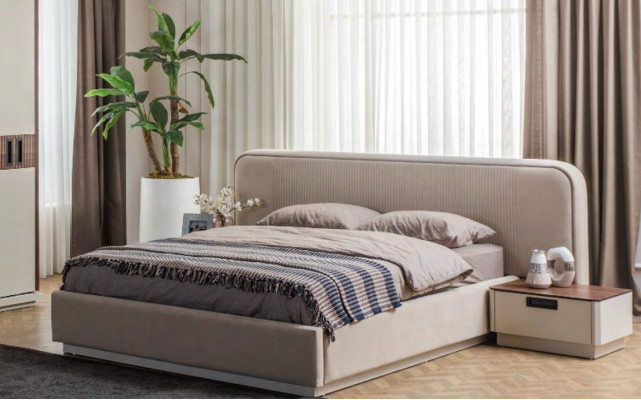 Stylový nábytek do ložnice, designová postel s polstrováním, dvojlůžko, 2x noční stolky